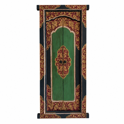Teak Wooden Hand Carved Door 'Penglipuran' in Multicolor - 215 x 90 cm