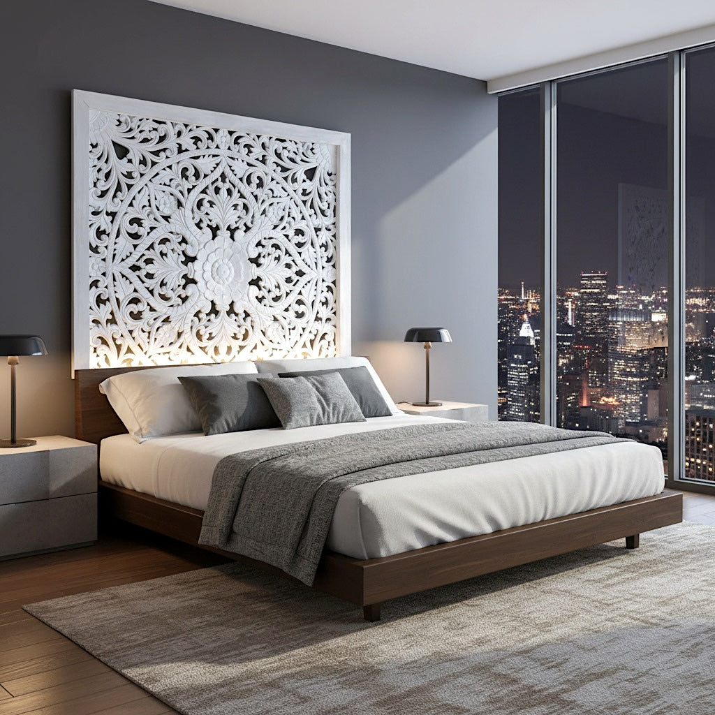 Carved Full Bed Headboard "Teratai"