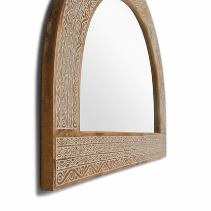 Wooden Carved Mirror Arch "Aruni"  - Natural Wash - 140 x 90 cm