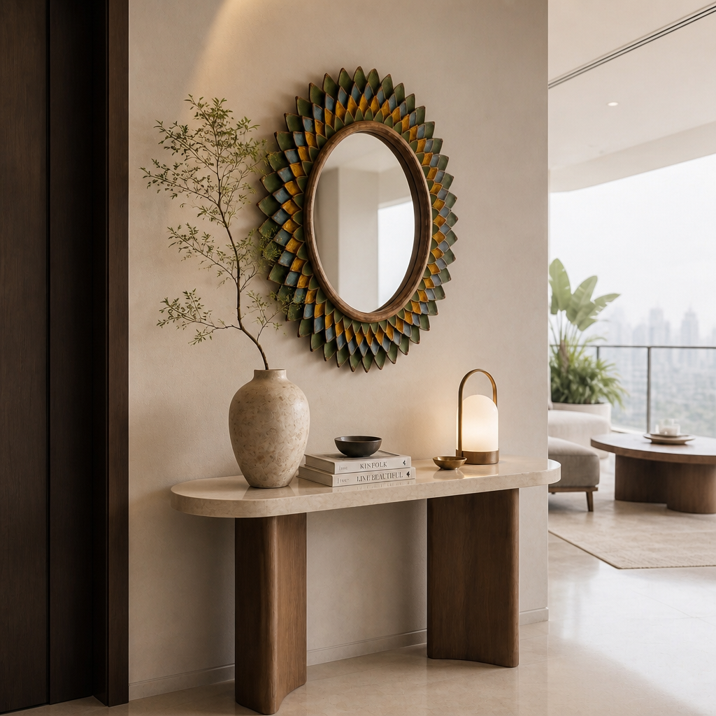 Hand Carved Mirror "Naraya" - Multicolor - 80 cm
