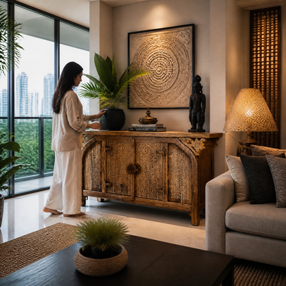 Hand-Carved Wooden Console Cabinet “Kamelia” – 170 cm
