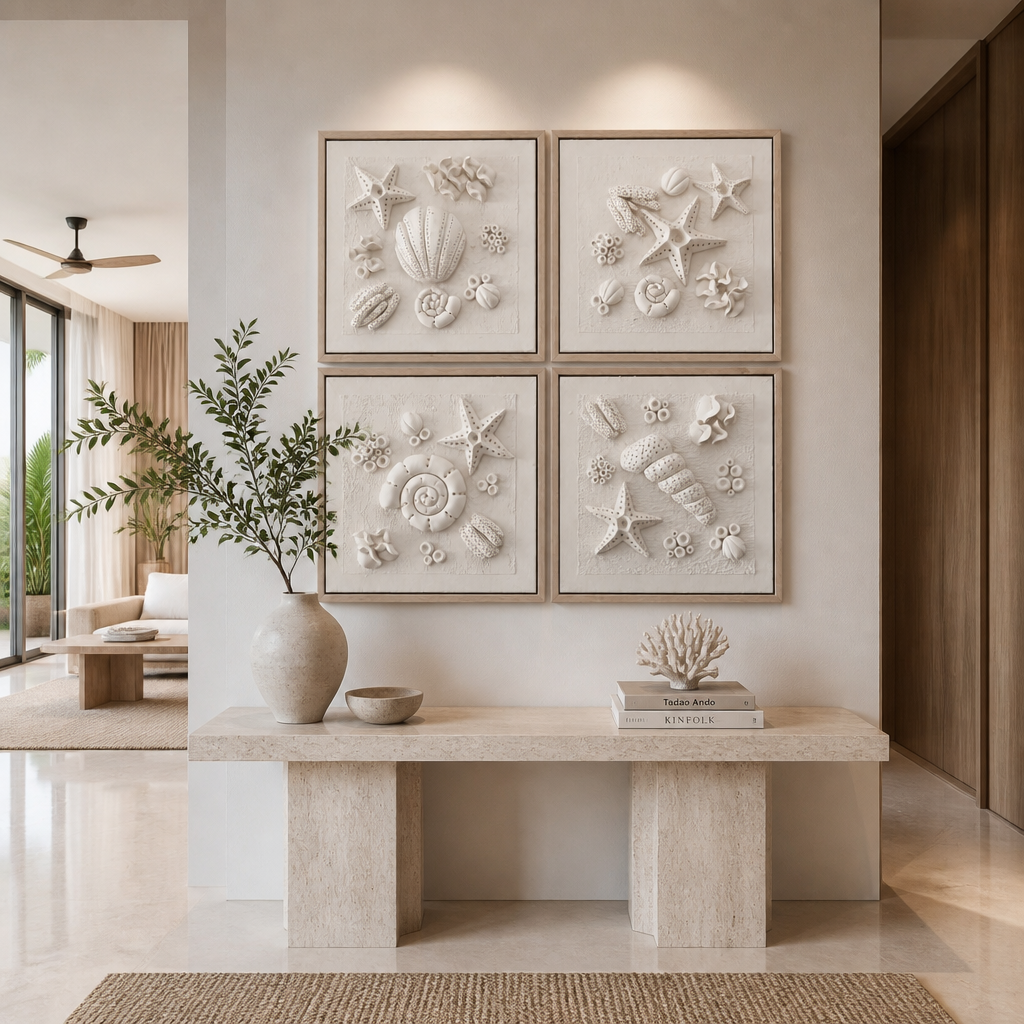 Bas-Relief Wall Art “Coraux” – Set of 4 - 40 x 40 cm Each