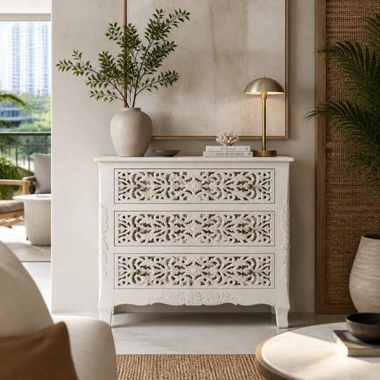 Wooden Carved Console Cabinet With Storage "Karma" - 120 x 90 cm