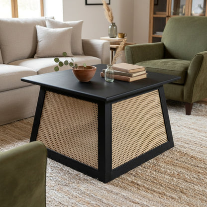 Rattan Coffee Table 'Kyla' - Natural Cane & Black - 80 cm