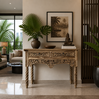 Wooden Carved Console Table "Inaranti" - Natural - 150 cm