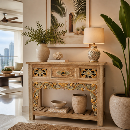 Hand-Carved Wooden Console Table “Sukawati”  - 120 × 90 cm