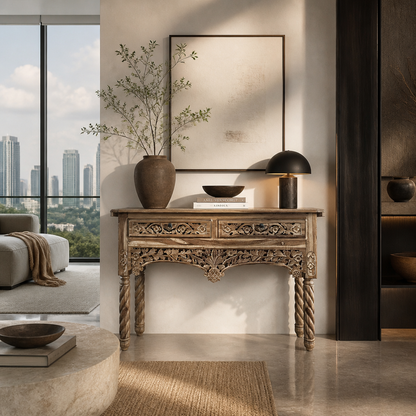 Wooden Carved Console Table "Inaranti" - Natural - 150 cm