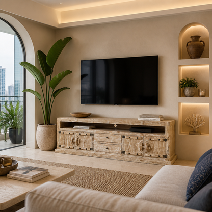 Wooden Media Console “Inggrid” – Natural Wash – 180 cm