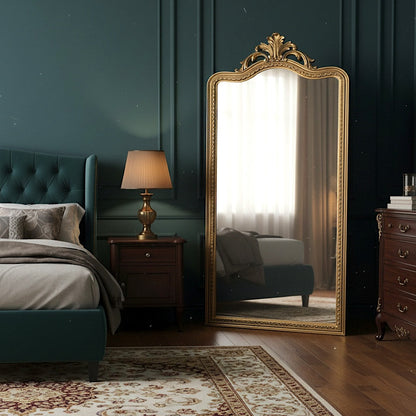 Hand Carved Mirror "Suksema" in Brass Antique Gold - 200 cm