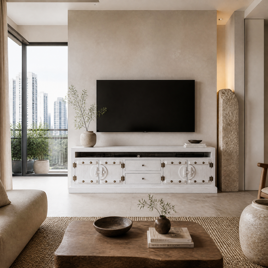 Wooden Media Console "Inggrid" - White Wash - 180 cm