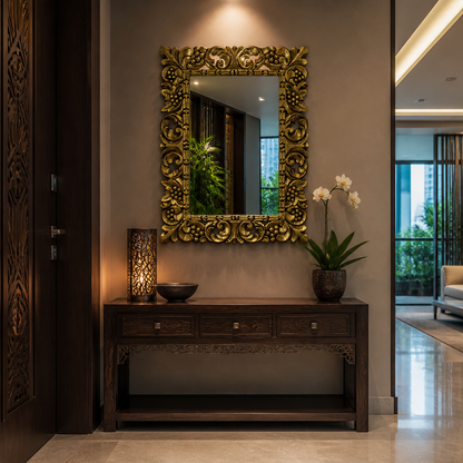 Hand Carved Mirror "Bajo" Gold Wash - 90 x 70 cm