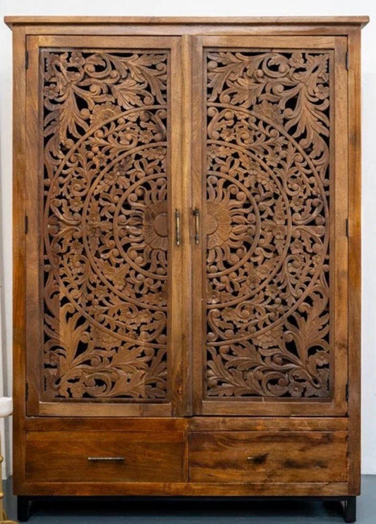 Custom Wooden Carved Drawers "Lentera" - Natural - 210cm