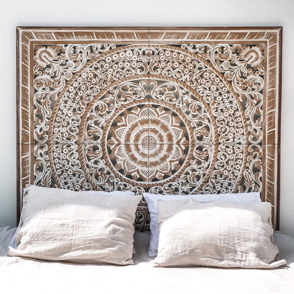 bed headboard berawa antic wash bali design hand carved hand made home decorative house furniture wood material