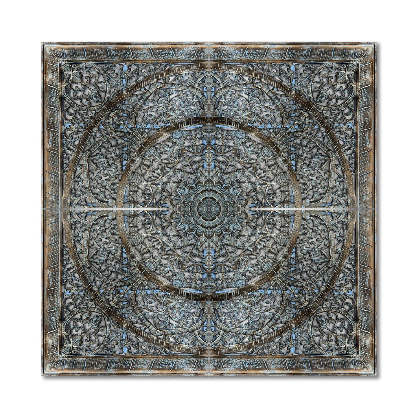 Giant Wood Wall Art / Full Bed Headboard "Manusa" - Blue - USA