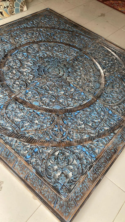 Giant Wood Wall Art / Full Bed Headboard "Manusa" - Blue - USA