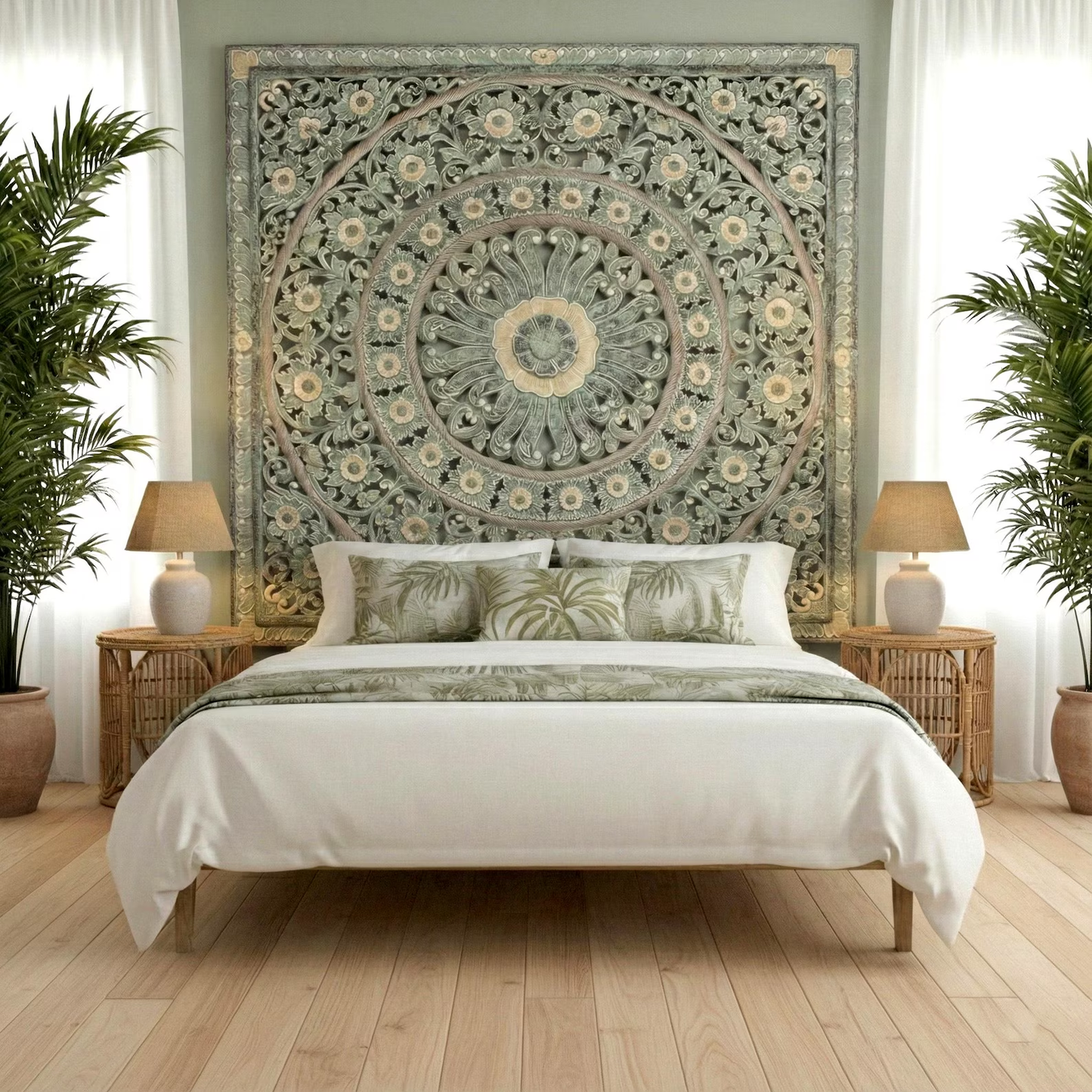 Carved Full Bed Headboard "Dianna" - Green