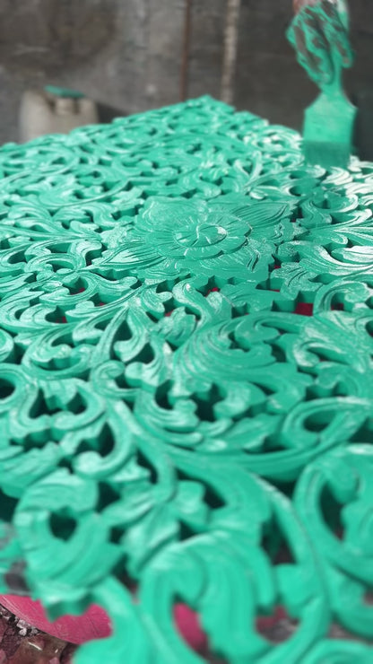 Carved Decorative Panel "Restu" - White & Green - 100 x 60 cm