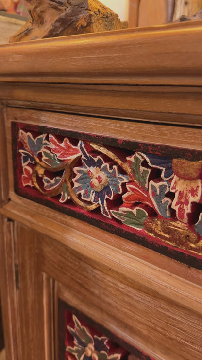 Wooden Carved Console Cabinet With Storage "Sela" - 100 cm