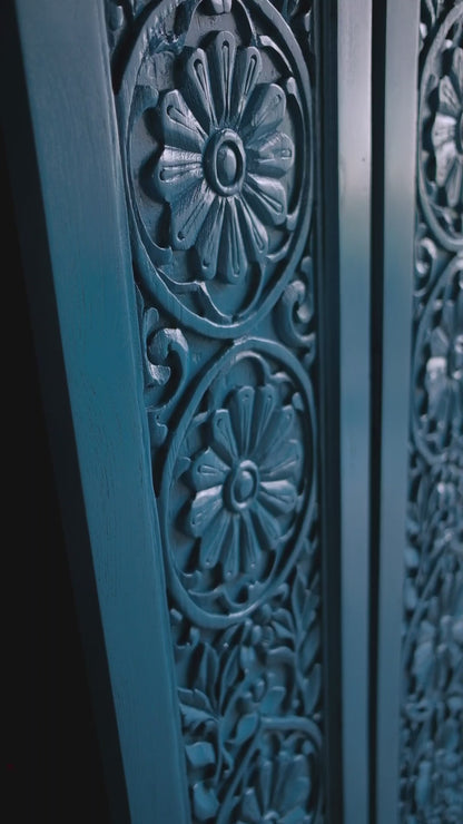 Wooden Hand carved Door 'Tirta' - Teak Wood in Indigo Blue - 213 x 90 cm
