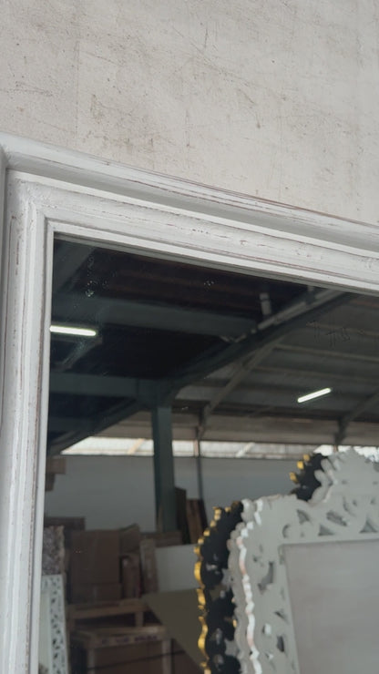 Hand Carved Mirror "Minima" - White Wash - 180 x 90 cm