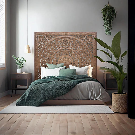 king size mandala bed headboard sidemen natural wash bali design hand carved hand made decorative house furniture wood material decorative wall panels decorative wood panels decorative panel board balinese wall art