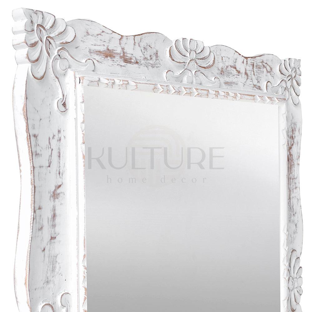 Hand Carved Mirror Pertiwi White Wash 90  cm