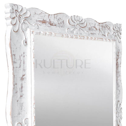 Hand Carved Mirror Pertiwi White Wash 90  cm