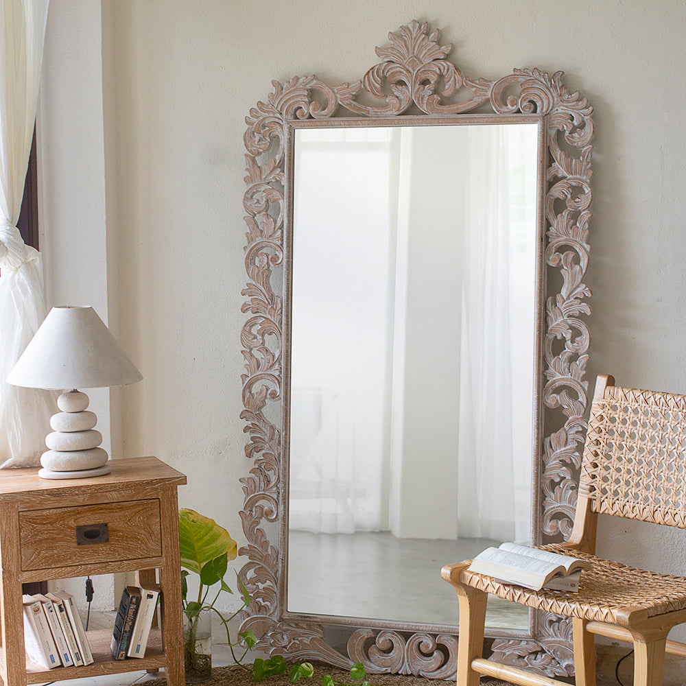 wood mirror uluwatu antic wash bali design hand carved hand made home decorative house furniture wood material